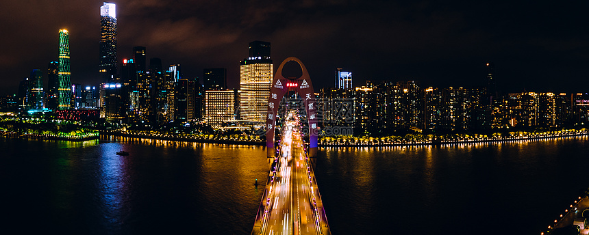 全景航拍广州夜景猎德大桥城市建筑灯火图片