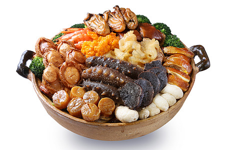 海鲜煲盆菜鲍鱼食材高清图片
