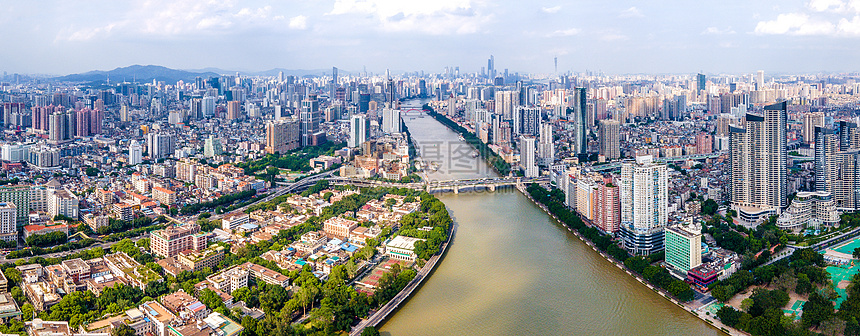 广州荔湾区珠江风景城市建筑群全景天际线