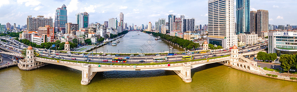 珠江桥航拍广州荔湾区人民桥交通珠江风景背景