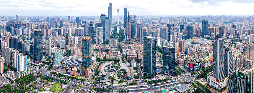 全景航拍广州中轴天河区天际线城市中心