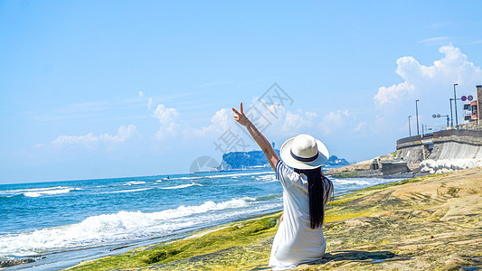 海滩背影镰仓海边女孩背影背景