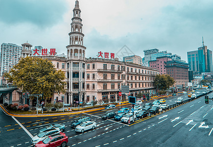 上海大世界天桥拍摄建筑车流图片