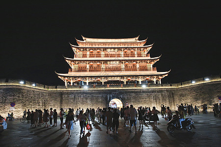 老城夜景潮州广济城楼夜景背景