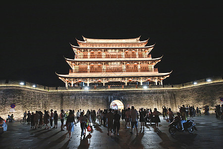 潮州广济城楼夜景背景图片