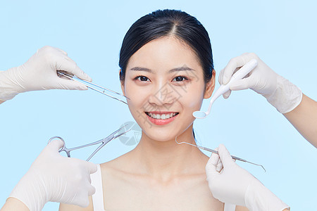 女性整形手术年轻女性牙齿整形手术背景