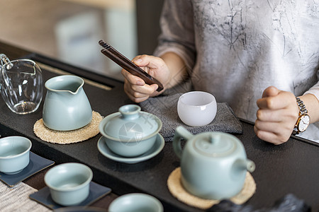 茶艺图片茶道茶桌一角背景