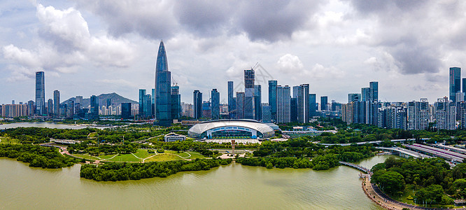 深圳福田全景航拍深圳人才公园城市建筑群背景