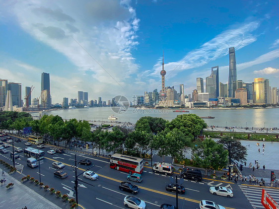 上海外滩黄浦江高空俯视全景图片