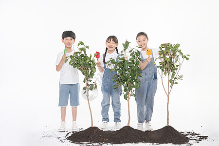 儿童一起植树背景图片