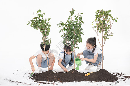 儿童一起植树背景图片