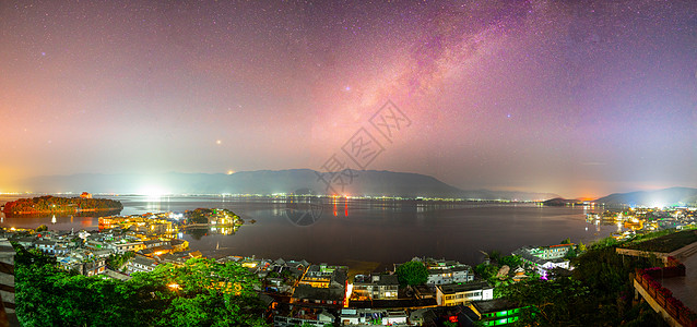 洱海夜景大理双廊古镇星空背景