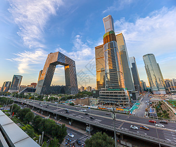 北京电视台夕阳下的北京国贸cbd背景