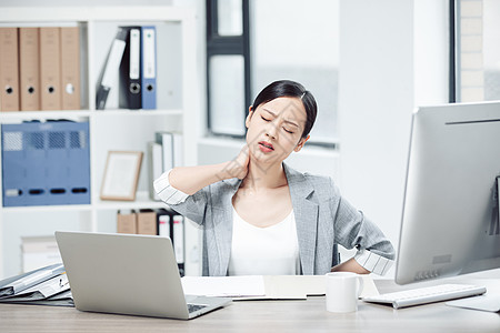 商务人物剪影亚健康白领商务女性职业病背景