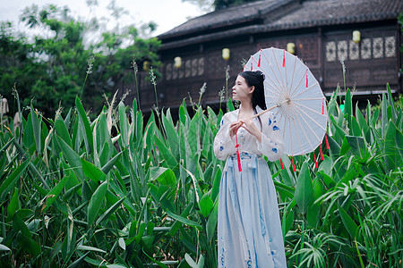 文艺美女古装汉服人像背景