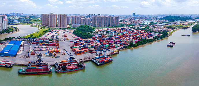 广州港口航拍广州南海国际货柜码头背景