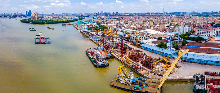 工业园鸟瞰图航拍广州海珠区工业园码头背景