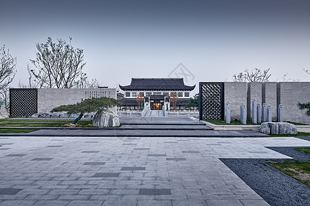 现代中式园林古典园林建筑售楼部景观设计背景
