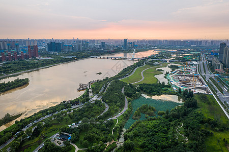 西安浐灞日落航拍高清图片