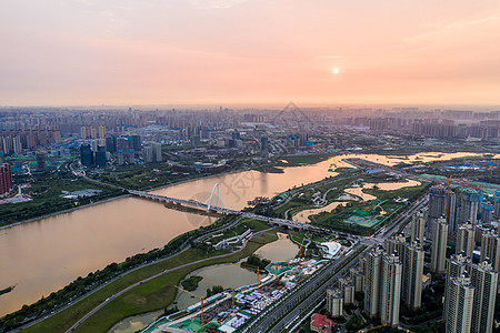 西安浐灞日落航拍高清图片