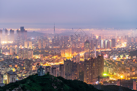 城市云海青岛平流雾城市夜景灯光秀背景