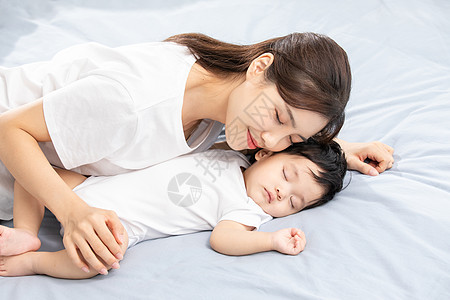 母婴卡通妈妈陪伴熟睡的宝宝背景