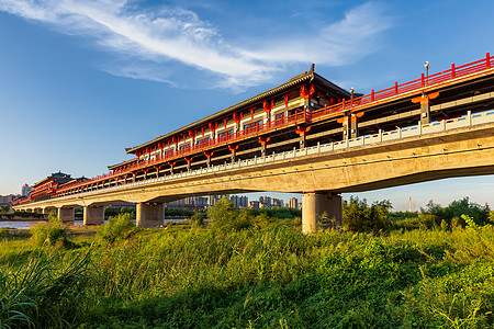 陕西地图咸阳古渡廊桥背景