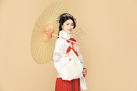 古装美女中国风古装汉服美女撑伞背景