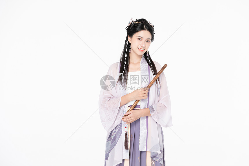 中国风古装汉服美女拿竹笛