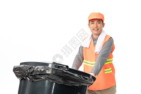 环卫垃圾桶推垃圾桶的环卫工人背景