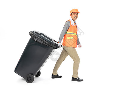 环卫垃圾桶拉垃圾桶的环卫工人背景