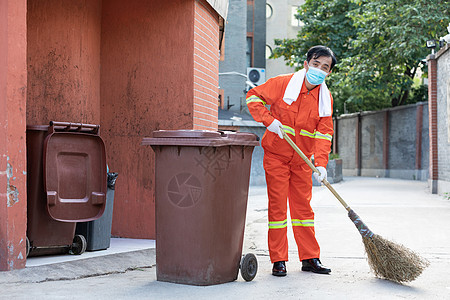 扫地园区街道的环卫工人图片