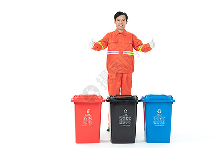 垃圾桶标识介绍垃圾分类的环卫工人点赞背景