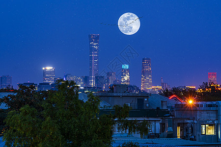 中秋赏月夜国贸大楼背景图片