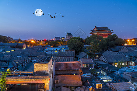 中秋节国庆中秋赏月夜烟袋斜街胡同背景