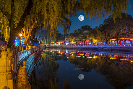 中秋赏月夜色后海酒吧街背景图片