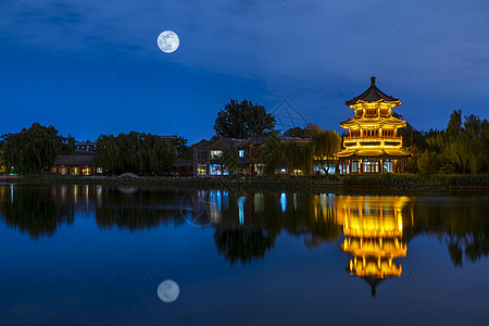 国庆中秋节中秋赏月后海望海楼背景