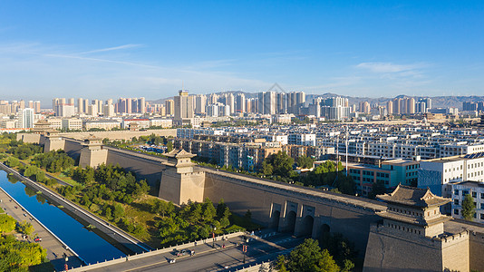 山西大同古城航拍城市风光高清图片素材