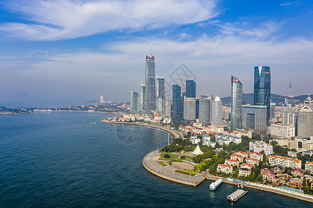 航拍海岸线青岛市中心cbd五四广场航拍全景背景