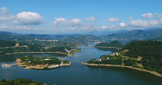 蓝天绿水安康瀛湖景区背景