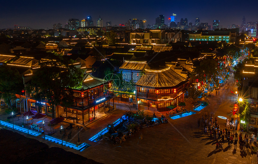 南京老门东明清建筑夜景航拍