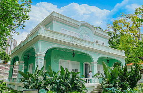 欧式白色建筑澳门八景龙环葡韵住宅式博物馆背景