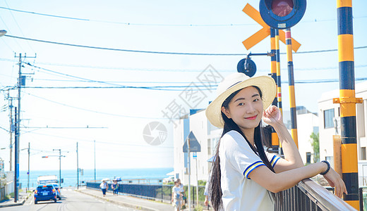 夏日镰仓海边女孩高清图片