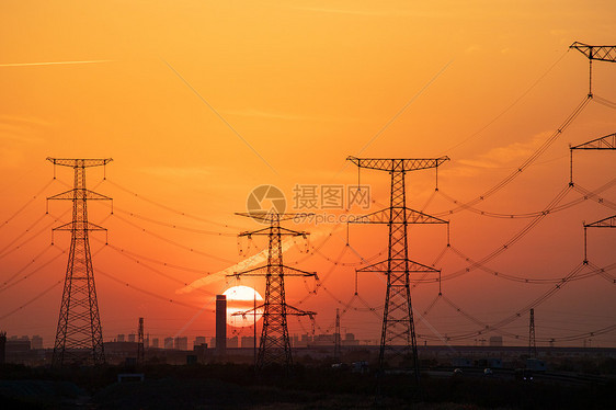 夕阳落日晚霞高压电网图片