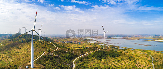青岛风车风力发电设施航拍图片
