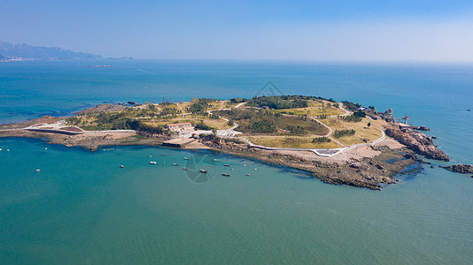 海岛椰子树青岛小麦岛全景航拍背景