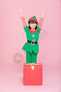 儿童小女孩欢乐庆祝圣诞节背景图片
