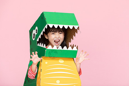 卡通中国可爱小女孩cos装扮小恐龙背景
