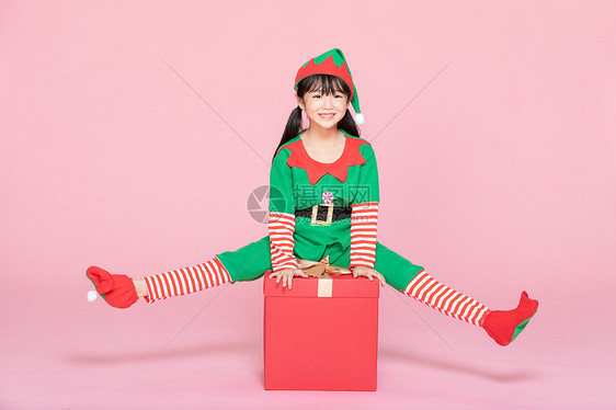 可爱小女孩cos装扮圣诞礼物图片