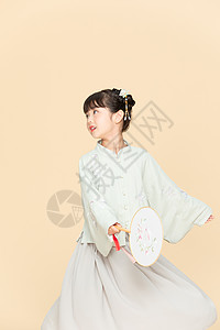  古风汉服中国风小女孩舞扇子背景图片